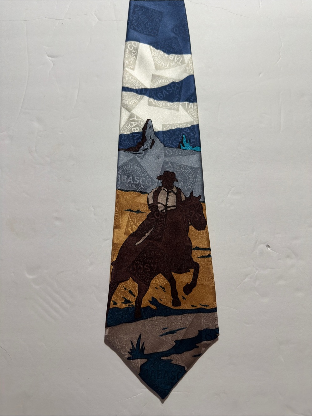 TABASCO Western Cowboy Scene Silk Tie Horse Novelty Collector Tie